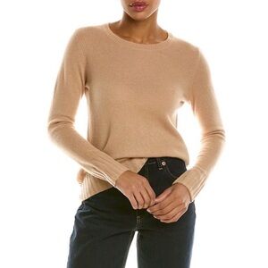 AINSLEY 100% cashmere tan crewneck basic sweater size medium ribbed details cozy